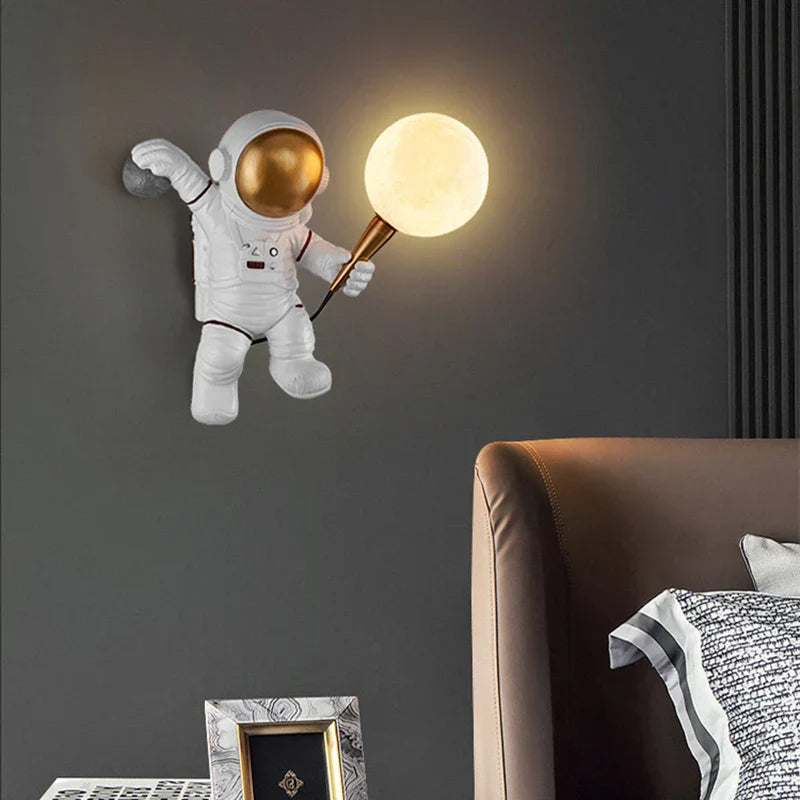 Nordycka lampa LED astronauta księżyc, dekoracja do pokoju dziecięcego